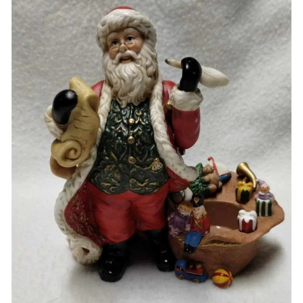 Partylite Santa Claus Tealight Holder wit‎ Toy Bag 7" Tall Hand-Painted